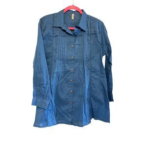 Embellish Blue Cotton Button-Down Tunic Shirt M Long Sleeve Made In India NWT